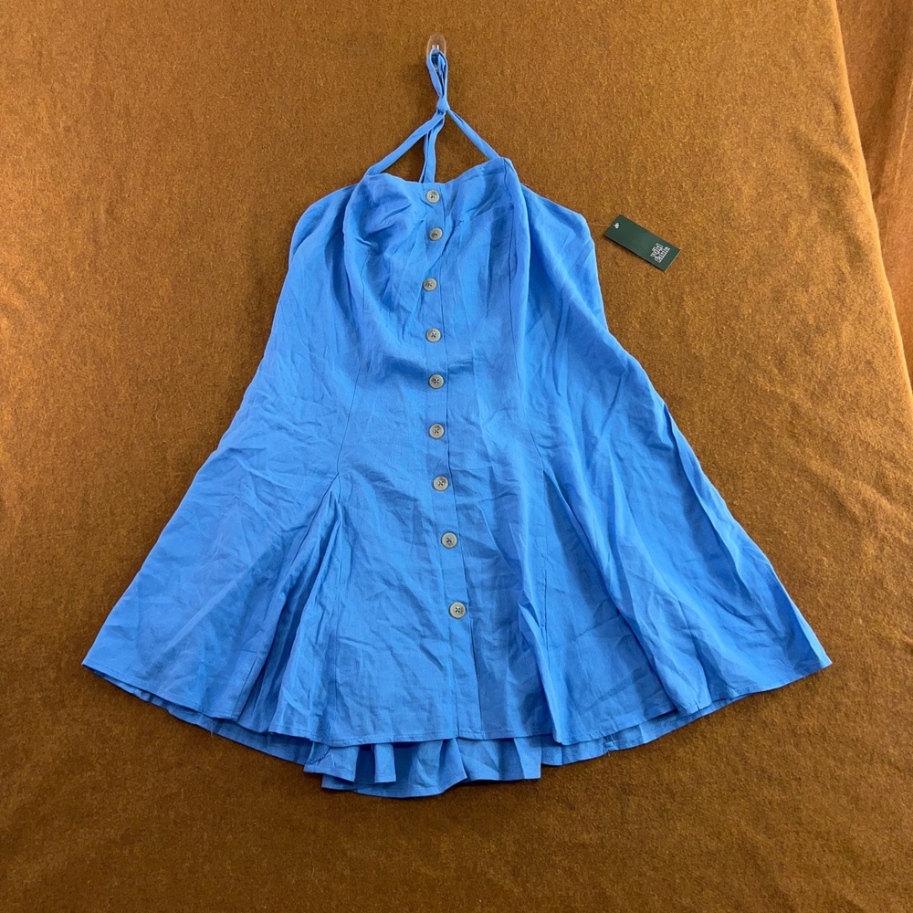 Wild Fable Womens XXL Blue Linen Blend Button Front Halter Mini Dress NWT